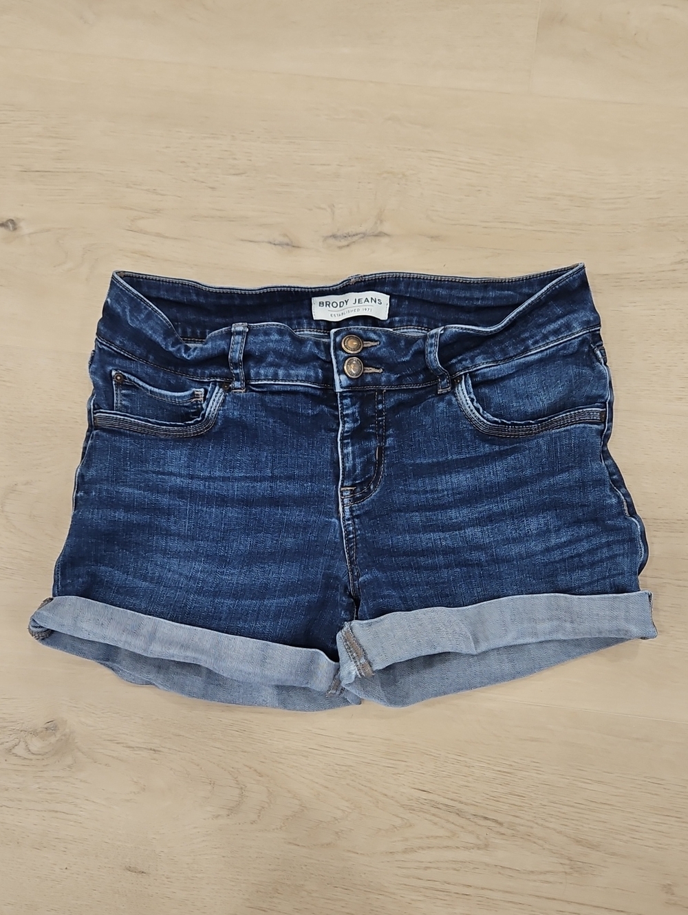 Brody Jeans Mid-Rise Dark Blue Denim Roll-Cuff Shorts